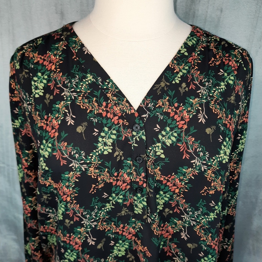 Maurices Dark‎ Floral Blouse Top Womens XXL Popover Chiffon Boho Career Cottage